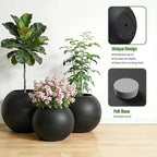 13.5 H x 17" Dia (12" Pot Opening) Round Fiberstone Planter with Drainage Hole, Durable Garden Flower Pots, Black, Resistant for Indoor and Outdoor, Planters for Large Plants pot for Home Decor Patio