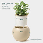 Ceramic Self Watering Plant Pot | 6.8 Inch Pot with 4.5 Inch Inner Pot for Small Plants | Ivory Pot for Indoor Plants | Round Self Watering Planter | Bottom Watering Pots for Indoor Plants