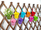 6 Inch Hanging Planters for Outdoor Plants, 10 Pack Metal Railing Planter, Rail Balcony Fence Flower Pot with Detachable Hooks, Colorful Garden Decor