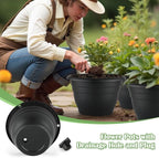 3 Pack 11 Inch Plant Pots,Plastic Flower Pots with Drainage Holes,Lightweight Durable Planters for Indoor Outdoor Plants,Modern Decorative Pots for Patio Garden(Black)