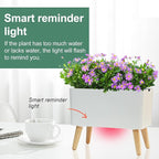 13.5 Inch Indoor Decorative Planter Pot with Solid Wood Legs, Self Watering Pots with Water Shortage Alarm Plant Pot for Modern Flower Planter for Home & Garden(White)