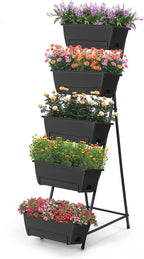 5 Tier Vertical Raised Garden Bed Planter Box, Vertical Raised Bed with Drainage Holes for Indoor Outdoor Herbs Flowers Vegetables Plants, Grey