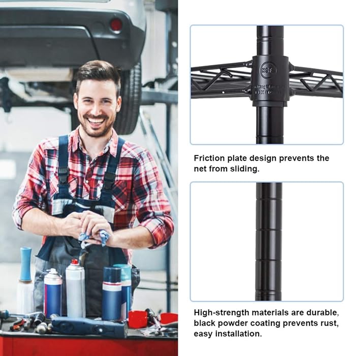 BestOffice | 6-Tier Wire Storage Shelves | 42x16x72 | Black | with Adjustable Racks | Heavy-Duty Metal Shelf, Holds Upto 1500 lbs | No-Tool Assembly | Ideal for Home & Garage Shelving