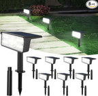 T-SUN Solar Spot Lights Outdoor, 8 Pack 49LED Landscape Spotlights, 2 Lighting Modes Auto ON/Off Solar Lights for Trees, Garden, Yard, Pathway, Driveway(White)