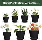 7/6.5/6/5.5/5/4.5/4 inch Plastic Plant Pots, 7 Pack Flower Planter for Indoor Outdoor Plant, Planters with Drainage Holes and Trays (Black)