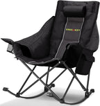 Oversized Rocking Camping Chair with Headrest & Cup Holder - 400lbs Capacity, 600D Oxford Fabric, Easy Fold Portable Outdoor Rocker Chair for Camping, Backyard, Beach, Deep Gray