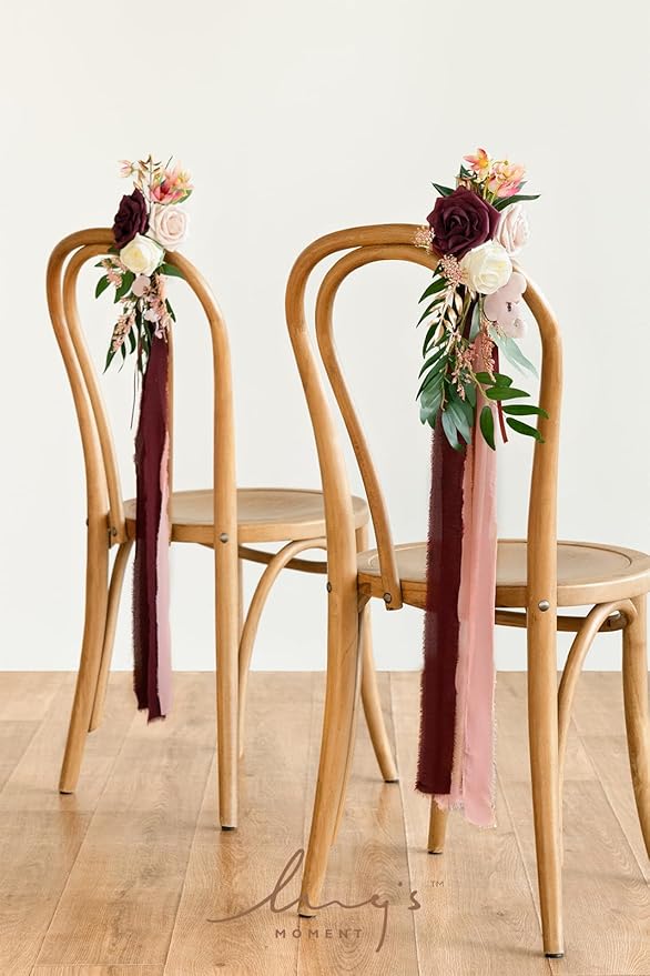 Artificial Flower Aisle Pew Markers 8 Pcs Marsala Blush Wedding Decor