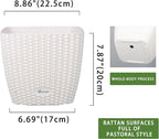 Dexceder 9x8 Self Watering Planter Indoor Outdoor, Inner Mat Design, Thickened Table Flower Plant Pot with Water Level Indicator (Ivory White Rattan)