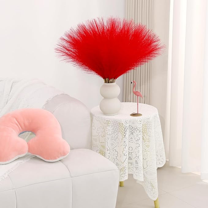 Artificial Pampas Grass Stems, Red, Pack of 30, 21.7 Inch Silk