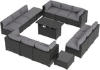 Aoxun 15 Piece Patio Furniture Set with 44” Fire Pit Table Wicker Rattan Patio Sectional Sofa Set Outdoor Seating Furniture with Thickened Cushion, Grey