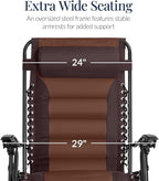 Best Choice Products Oversized Padded Zero Gravity Chair, Folding Outdoor Patio Recliner, XL Anti Gravity Lounger for Backyard w/Headrest, Cup Holder, Side Tray, Polyester Mesh - Espresso/Brown