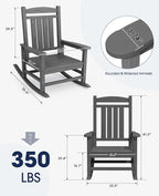KINGYES Oversized Outdoor Rocking Chair Set of 2, HDPE Patio Rocking Chairs for Adults,Gray