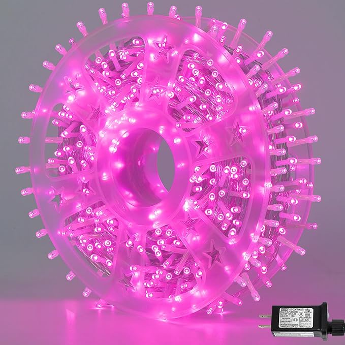 String Lights 165ft 500 LED Pink, Waterproof with Memory and Timer