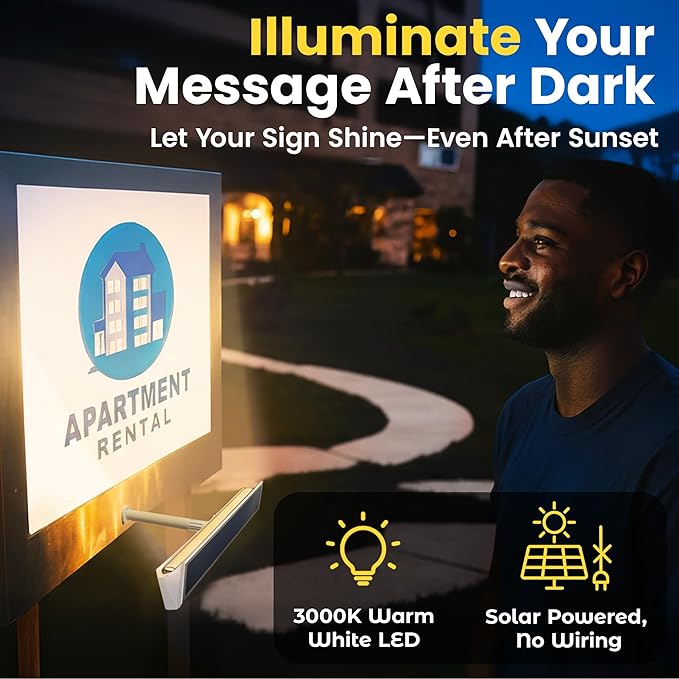 Brighticonic Solar Sign Lights Outdoor White – LED Solar Sign Light for House Numbers & Real Estate Signs – 13" Warm White Floodlight, IP65 Waterproof, Dusk to Dawn Solar Mailbox Light