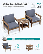 SERWALL HDPE Patio Sofa Set, 3-piece Sectional Outdoor Furniture Set, All Weather Outdoor Couch Set Patio Furniture Set for Deck, Lawn, Brown Frame with Grey Cushion