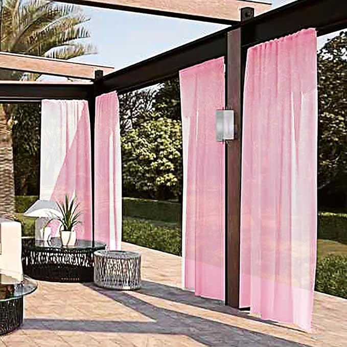 SpaceDresser Waterproof Outdoor Sheer Curtains for Patio - 4 Panels Rod Pocket Indoor Voile Sheer Curtain for Living Room,52W x 120L inch,Light Pink