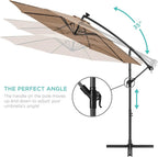 Best Choice Products 10ft Solar LED Offset Cantilever Hanging Market Patio Umbrella, 8 Sturdy Ribs, Easy Adjustment - Tan