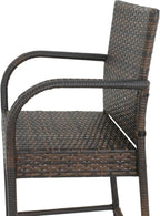 SUPER DEAL Upgraded Wicker Bar Stool Chairs Outdoor Backyard Rattan Chair w/Iron Frame, Armrest and Footrest (2)