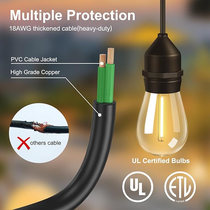 String Lights, 100FT Outdoor with 64 Warm Yellow LED Bulbs