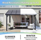 Aoxun 12'x 10' Premium Gazebo with Aluminum Top Frame & Polycarbonate Panel, Wall Mounted Gazebos Pergola, Outdoor Patio Lean to Gazebo, Awnings with Sloped Roof, for Backyard, Porch, Deck