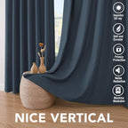 H.VERSAILTEX Linen Blackout Curtains 63 Inches Long 100% Absolutely Blackout Thermal Insulated Textured Linen Look Curtain Draperies Anti-Rust Grommet, Energy Saving with White Liner, 2 Panels, Navy
