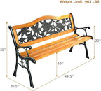 Giantex 50 Inch Patio Bench, Outdoor Furniture Rose Cast Iron Hardwood Frame Porch Loveseat, Weather Proof Porch Path Chair for 2 Person Outside Bench