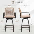 Bar Stools Set of 2 with 360° Swivel Metal Frame and Rattan Beige Cushion