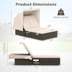 RELAX4LIFE Outdoor Daybed with Retractable Canopy - Wicker Double Chaise Lounge w/6-Position Backrest, 2 Folding Side Trays & Cushions, 2-Seater Loveseat Sunbed for Backyard, Rattan Patio Bed Lounger
