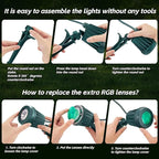 Spotlight Outdoor – 120V Plug-in, 2700K Warm White LED Landscape Spot Lights with RGB 3 Lenses for Yard, Garden, Lawn&Tree Decor, IP67 Waterproof, Perfect for Holidays&Everyday (1 Pack, Green)