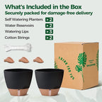 2 Pack 10 Inch Self Watering Pots - Water Level Indicator & Deep Reservoir, Mess-Free Planter for Busy People, Beginners & Gardeners, Fiddle Leaf Fig, Monstera, ZZ Plants, Indoor Outdoor Use (Black)