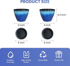 Pack of 2 Flower Pots, Plastic Plant Pots with Drainage Holes, 8 inch Modern Glossy Finishing Planter for Indoor Outdoor Plants (Blue Glaze, 2 Pack)