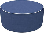 LVTXIII Outdoor/Indoor Inflatable Ottoman, All Weather Water-Repellent Round Footrest Stool with Handle, D21”x H9” Portable Pouf for Patio Garden Camping or Home-Navy Textured