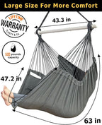 XXL Hammock Chair Hanging Rope Swing with 2 Cushions - Max 500lbs-Perfect for Patio, Porch, Bedroom, Backyard, Indoor or Outdoor - Includes Hanging Hardware Kits