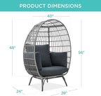 Best Choice Products Wicker Egg Chair, Oversized Indoor Outdoor Lounger for Patio, Backyard, Living Room w/ 4 Cushions, Steel Frame, 440lb Capacity - Gray/Charcoal