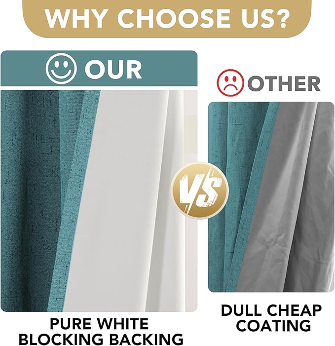 H.VERSAILTEX Linen Blackout Curtains Durable Thick Textured Linen Look 100% Blackout Patio Door Curtain Anti Rust Grommet Extra Wide Sliding Door Curtain Panel, W100 x L84 inch - Teal