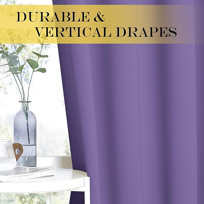 NICETOWN Blackout Curtain Drape for Bedroom - Light Reducing Thermal Insulated Solid Grommet Room Darkening Window Curtain 90 inches Long for Living Room (Lilac Purple, 1 Piece, W66 x L90)