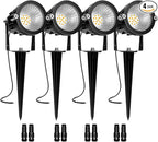 Low Voltage Landscape Lights, 10W 12/24V 2700K Warm White Landscape Lighting, IP65 Waterproof Outdoor LED Spotlight for Garden Yard Tree, 4 Pack with Connectors