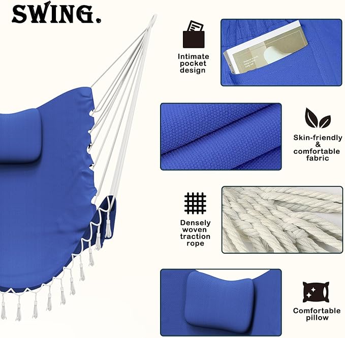 Hammock Chair, Navy Iron Stand, 350 lb Max Load, Indoor Outdoor