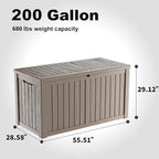 DRATO 200 Gallon Deck Box, Waterproof Resin Large Outdoor Storgae Box for Patio Furniture, Patio Cushions, Gardening Tools, Pool Supplies, Lockable（Gray，200 Gallon）