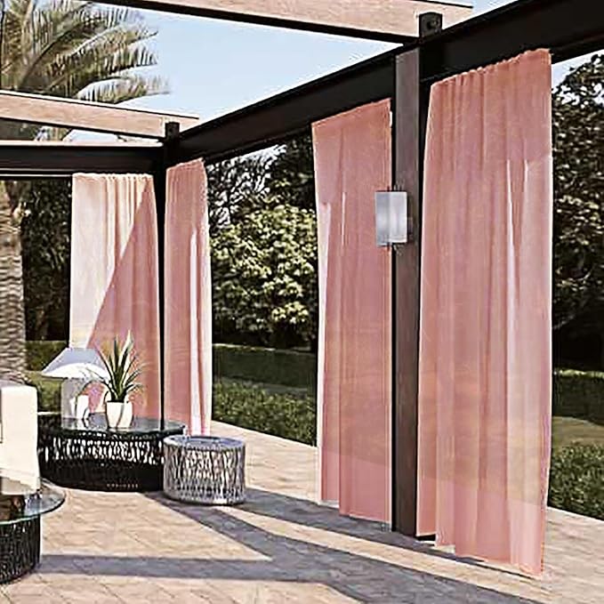 SpaceDresser Waterproof Outdoor Sheer Curtains for Patio - 2 Panels Rod Pocket Indoor Voile Sheer Curtain for Living Room,52W x 96L inch, Blush