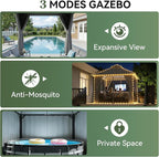 Aoxun Outdoor Gazebo for Patio 10x10, Metal Frame Canopy with Double Roofs, Heavy Duty Party Tent and Shelter with Mosquito Netting and Privacy Screen for Backyard, Lawn, Garden, Deck