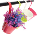 KINGLAKE Flower Pots,10 Pcs Metal Iron Hanging Flower Plant Pots Balcony Garden Plant Planter Baskets Fence Bucket Pot 4'' Flower Holders with Detachable Hook