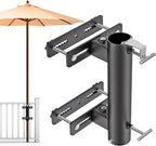 Heavy Duty Deck Railing Umbrella Holder, Adjustable Patio Umbrella Stand for 1-2 Inch Poles, Secure & Sturdy Railing Grille Mount, Maximizes Outdoor Space