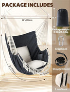 Chihee Hammock Chair Hanging Swing Max 500 Lbs 2 Cushions Included Steel Spreader Bar with Anti-Slip Grooves Portable Hanging Chair Side Pocket Large Macrame Bohemian Chair Indoor Outdoor