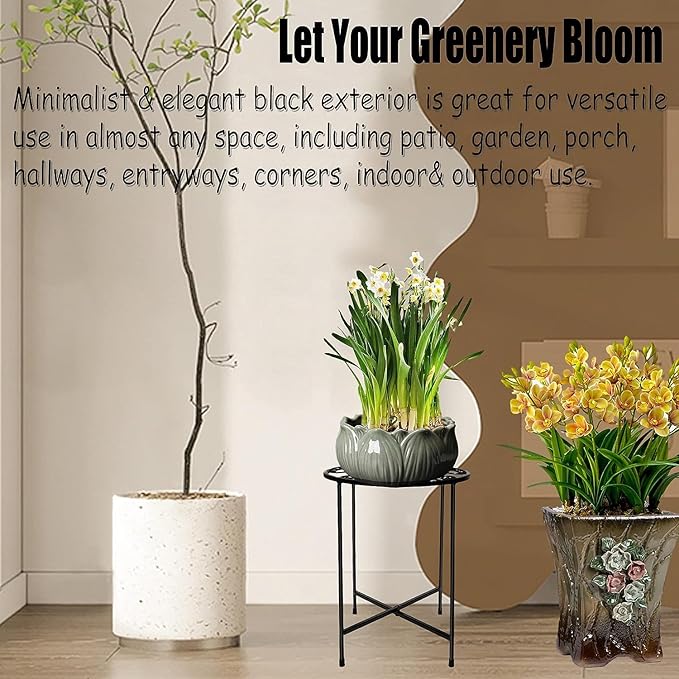 Plant Stand, 2 Pack Round Plant Stands Indoor Outdoor, Retro Design 15'' Tall Plant Stand, Rust-proof Coated Metal Plant Pot Stand Flower Stands for Indoor Plants Patio Garden Home Decor Black