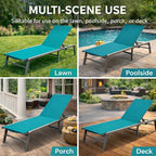 Kozyard Outdoor Foldable Lounge Chair, Aluminum Frame Patio Lounger with 5-Position Adjustable Backrest, Breathable Textilene Fabric, Assemble-Free, Reclining Full-Flat Poolside(Aqua)