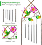 Plant Stands with Garden Trellis, 48” Metal Standing Wind Chimes Plant Pot Trellis with Hummingbird for Garden Patio Backyard Climbing Plants Outdoor Decor