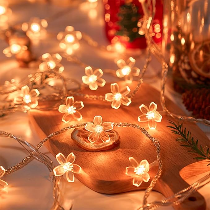 Indoor String Lights with Cherry Blossom Flowers, 100 Warm White LEDs