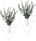 Jexine 4 Pcs Hanging Planters with Artificial Eucalyptus Metal Hanging Vase Indoor Plants Holder Modern Geometric Boho Bathroom Wall Decor for Living Room Home Office (Eucalyptus,White)