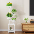 Plant Stand Indoor with Grow Light, 5-Tiered Tall Plant Stand Indoor, Metal Plant Shelf with Adjustable Light, Ideal for Living Room, Garden, Round Patio white